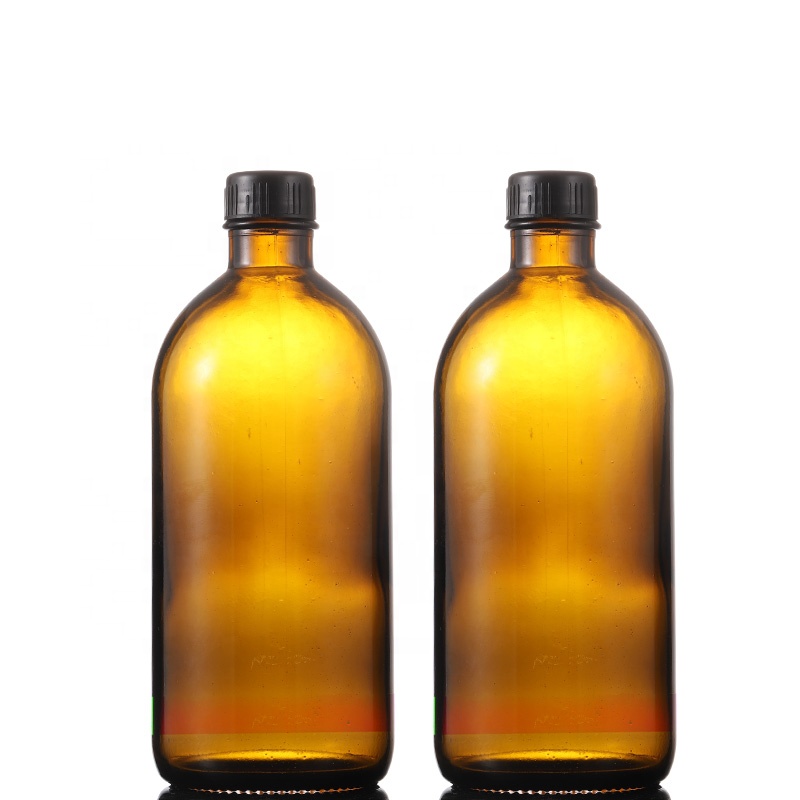 Wholesale custom screen printing cosmetic bottle 500ml amber boston round glass bottle can be with pump sprayer