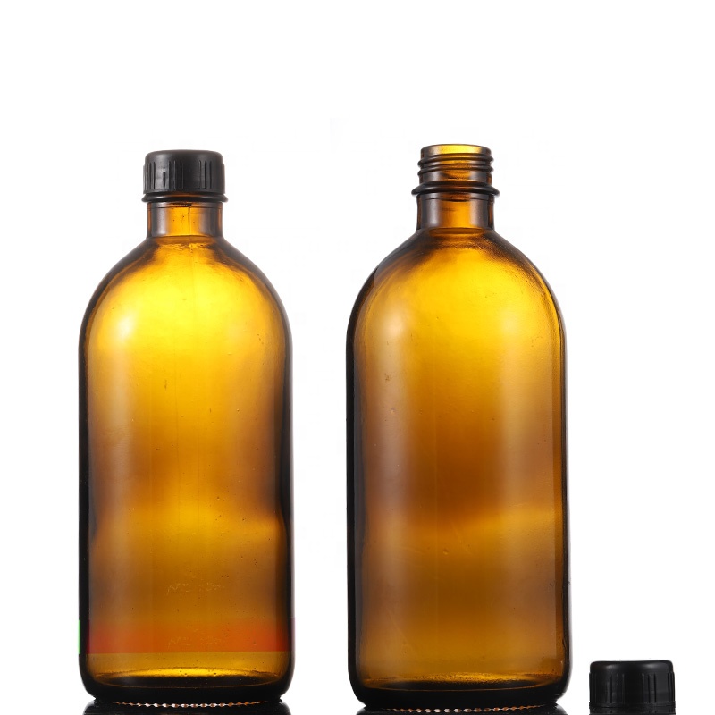 Wholesale custom screen printing cosmetic bottle 500ml amber boston round glass bottle can be with pump sprayer