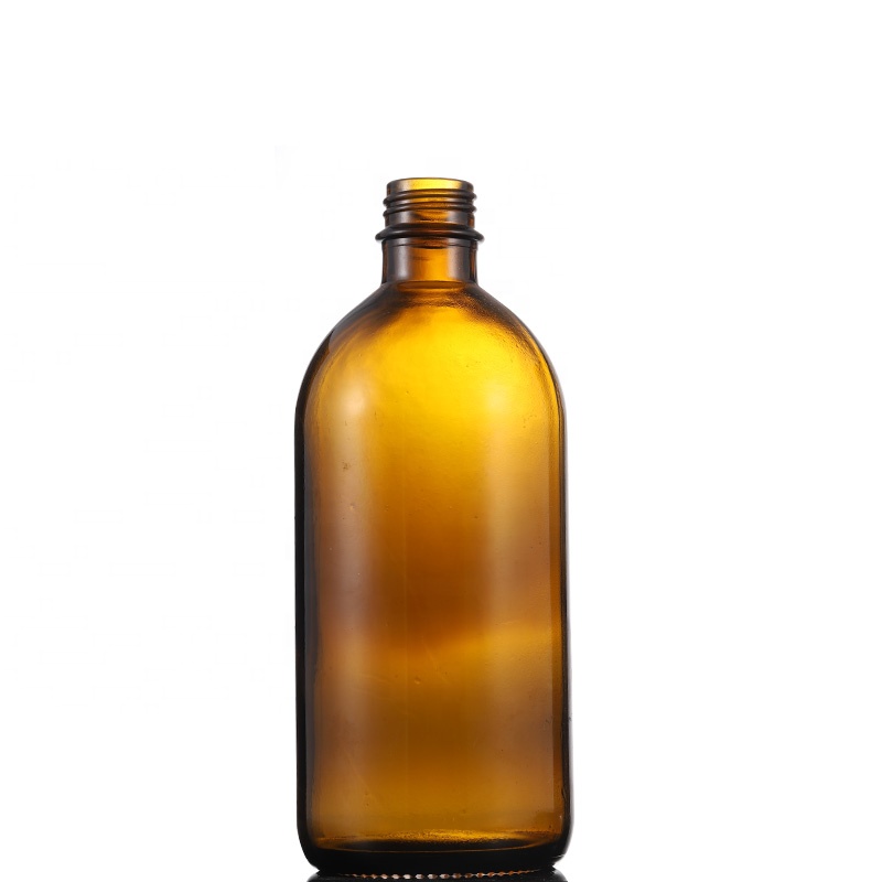 Wholesale custom screen printing cosmetic bottle 500ml amber boston round glass bottle can be with pump sprayer