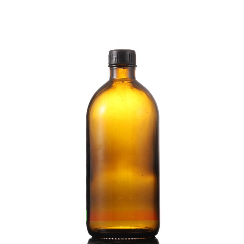 Wholesale custom screen printing cosmetic bottle 500ml amber boston round glass bottle can be with pump sprayer