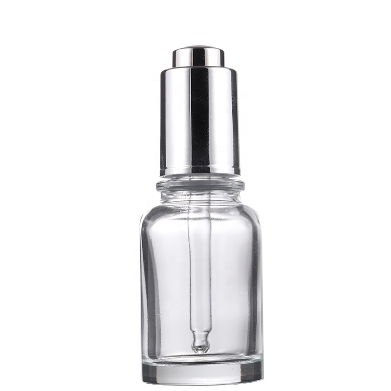 Wholesale custom screen printing surface handling 30ml transparent glass lotion bottle with silver white pump lid