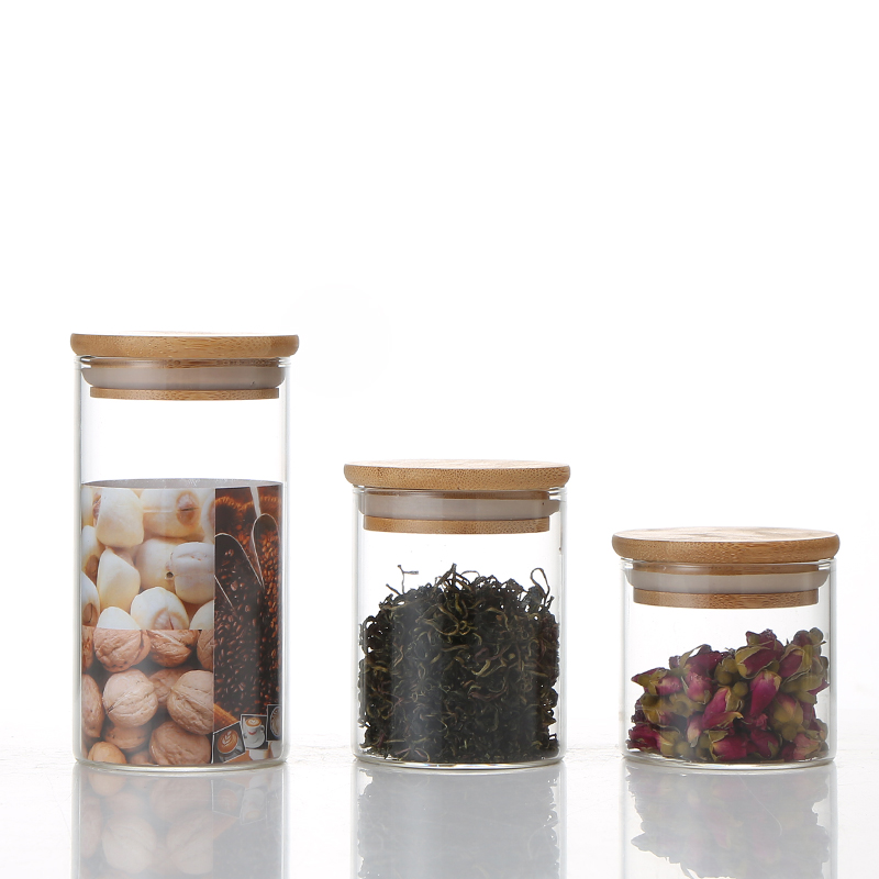 Wholesale custom sealed glass tank bamboo cover glass high borosilicate food storage tank