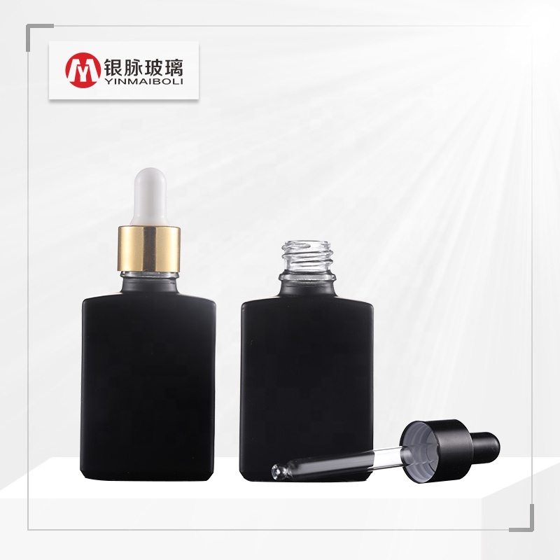 Wholesale custom spraying 30ml 50ml frosted black square rectangle glass spray bottle for e liquid essential oil