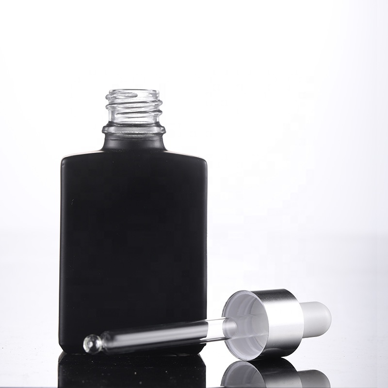 Wholesale custom spraying 30ml 50ml frosted black square rectangle glass spray bottle for e liquid essential oil