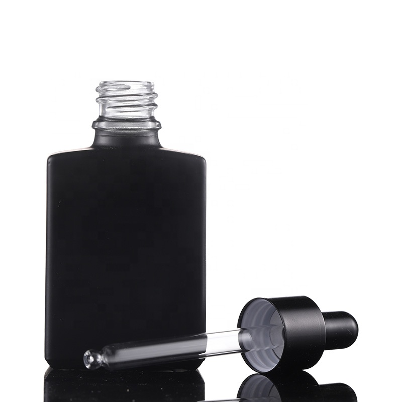 Wholesale custom spraying 30ml 50ml frosted black square rectangle glass spray bottle for e liquid essential oil