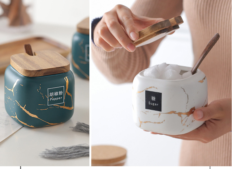 Wholesale custom storage marble porcelain spice ceramic jar spices