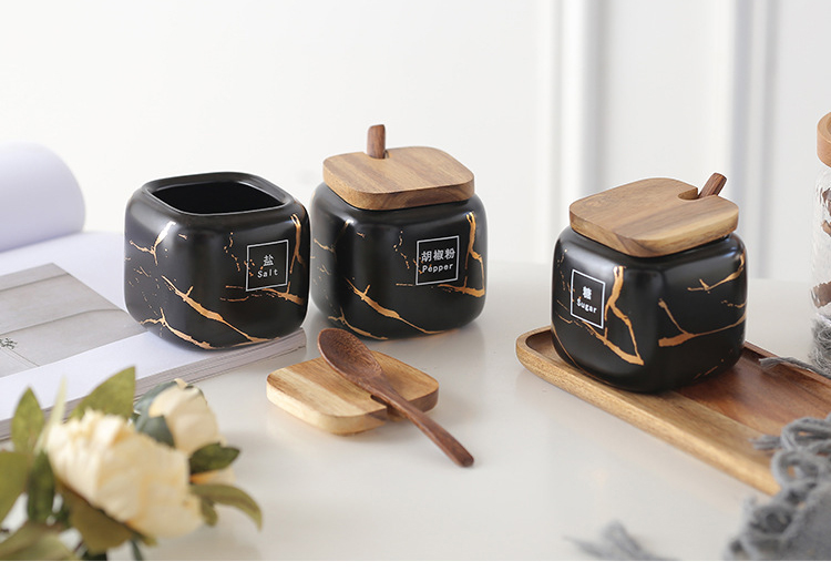 Wholesale custom storage marble porcelain spice ceramic jar spices