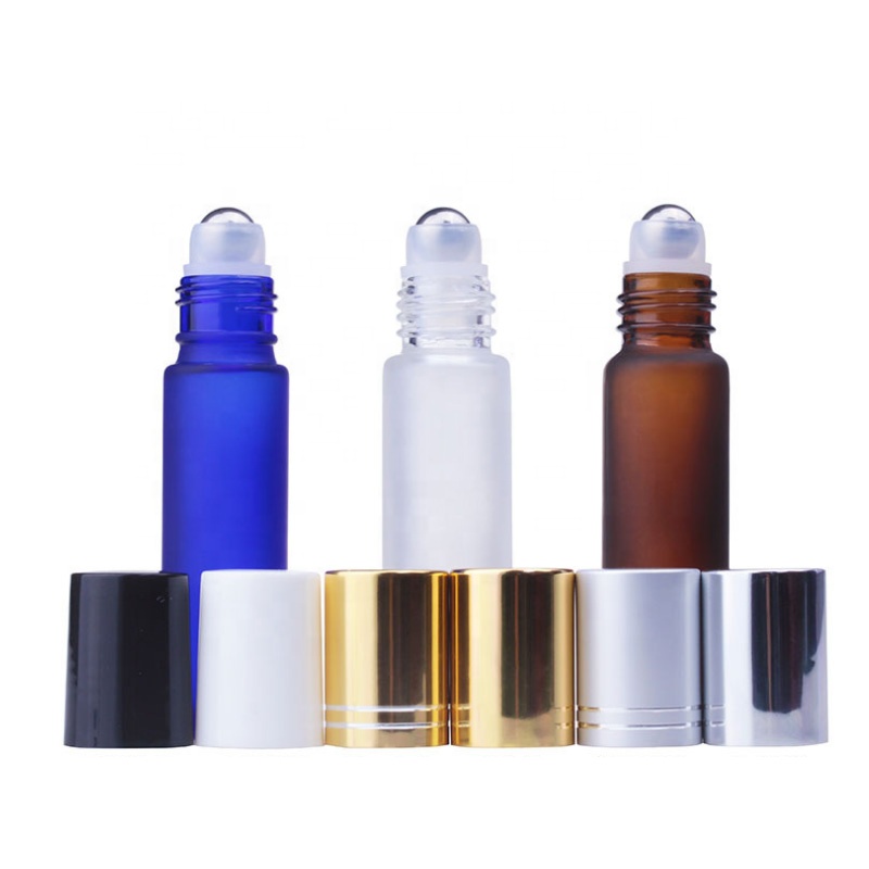 Wholesale customization 10ml Amber Essential Oil bottle Roller Frosted Glass Roll On Bottle with free sample