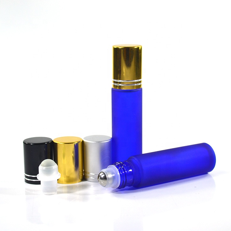 Wholesale customization 10ml Amber Essential Oil bottle Roller Frosted Glass Roll On Bottle with free sample