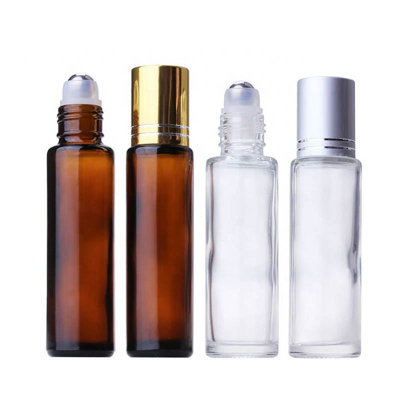 Wholesale customization 10ml Amber Essential Oil bottle Roller Frosted Glass Roll On Bottle with free sample