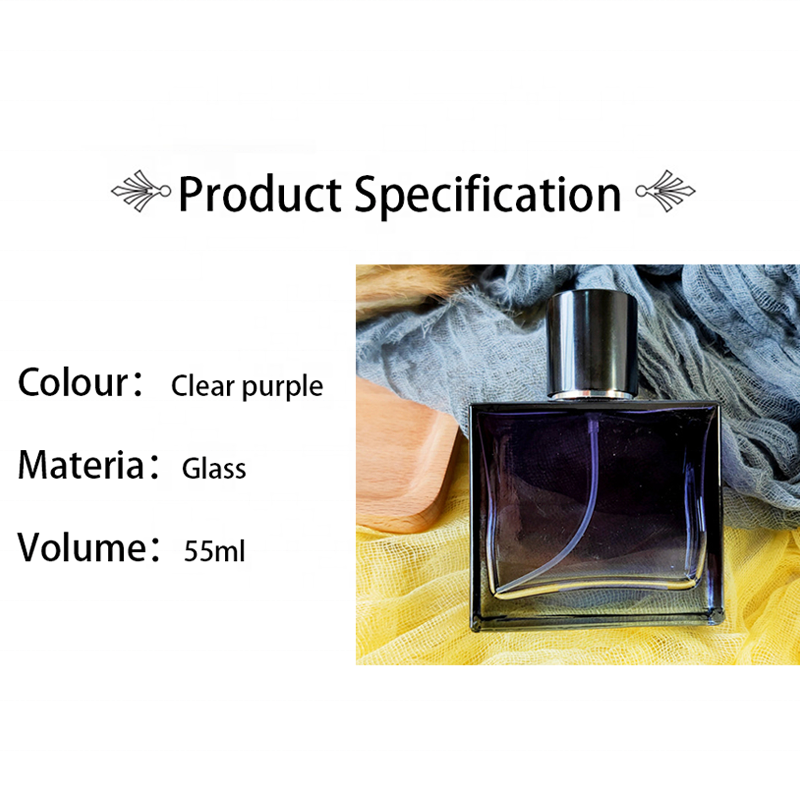 Wholesale customization empty Glass 55ml Clear Purple perfume atomizer bottle
