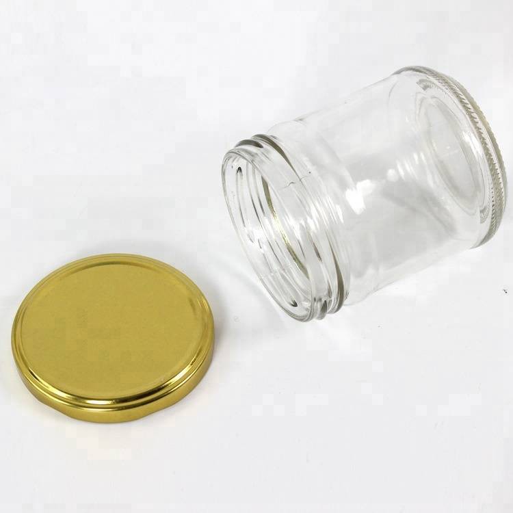 Wholesale customized 240ml 8oz clear round glass jars and bottles storage with screw lid for food candy honey jam