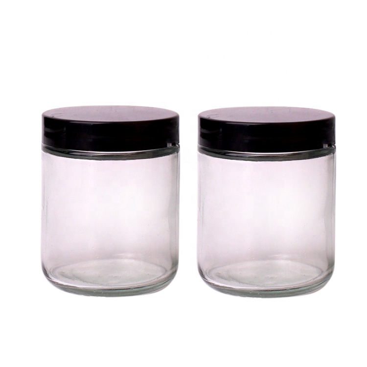 Wholesale customized 260ml clear round straight sided glass jars with screw lid for food candy honey caviar jam