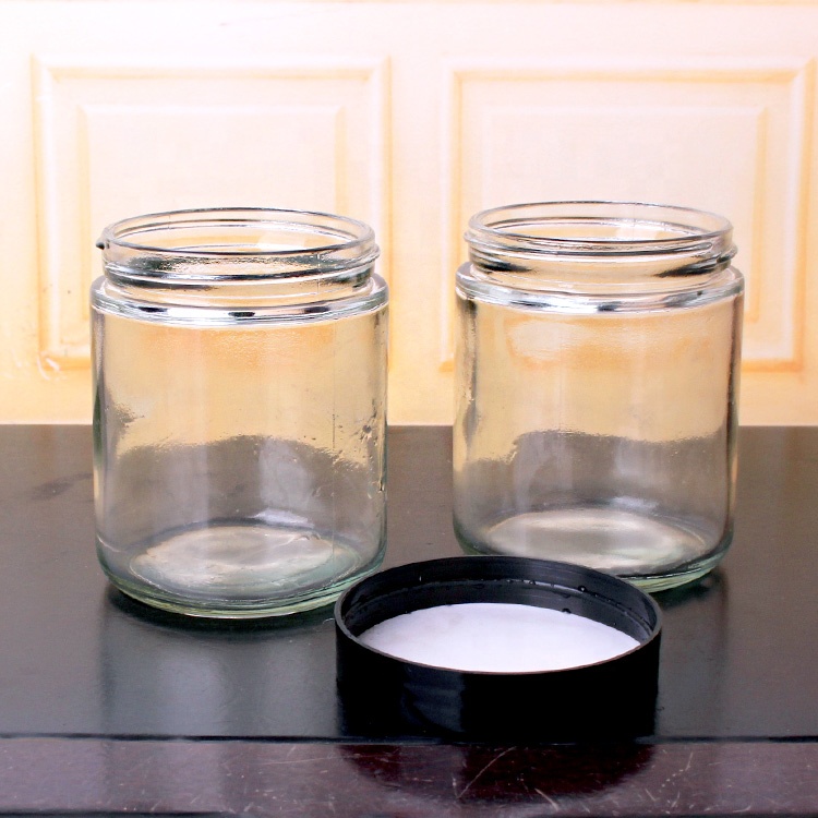 Wholesale customized 260ml clear round straight sided glass jars with screw lid for food candy honey caviar jam