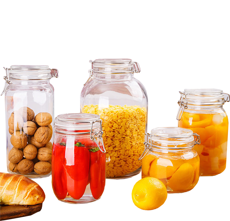 Wholesale customized clasp cap custom food honey sealed storage glass jar in bulk