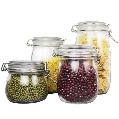 Wholesale customized clasp cap custom food honey sealed storage glass jar in bulk