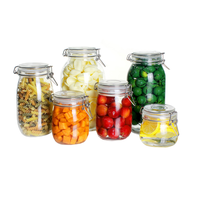 Wholesale customized clasp cap custom food honey sealed storage glass jar in bulk