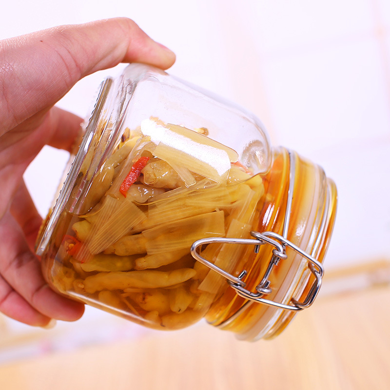 Wholesale customized clasp stainless steel lid custom food storage glass jar in bulk
