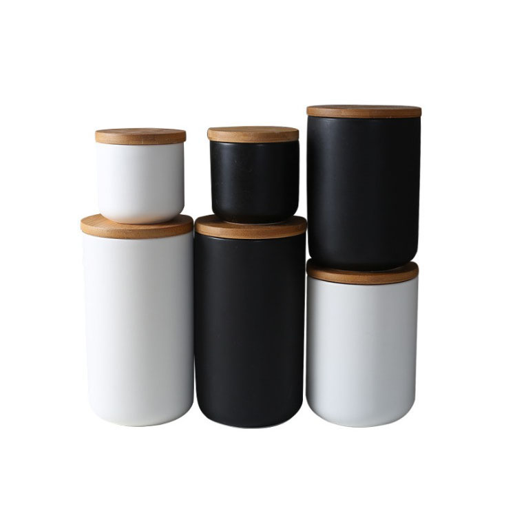 Wholesale customized coffee bean cookie jar airtight ceramic food storage bottle jar with wooden lid