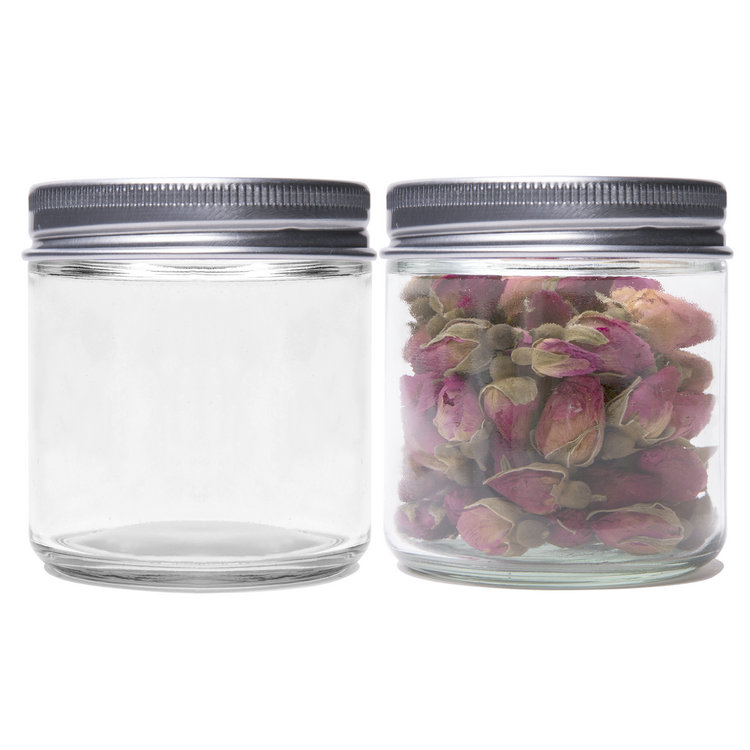 Wholesale customized high quality 12oz clear round straight sided glass jars with screw lid for food candy honey caviar jam