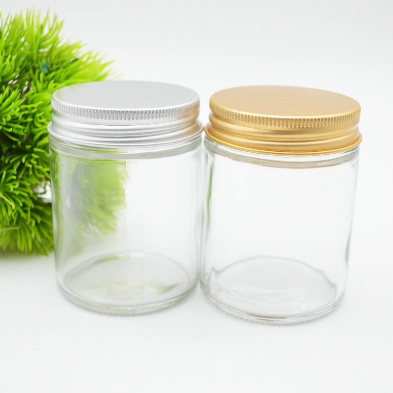 Wholesale customized high quality 3.3 oz clear round straight sided glass jars with screw lid for food candy honey caviar jam