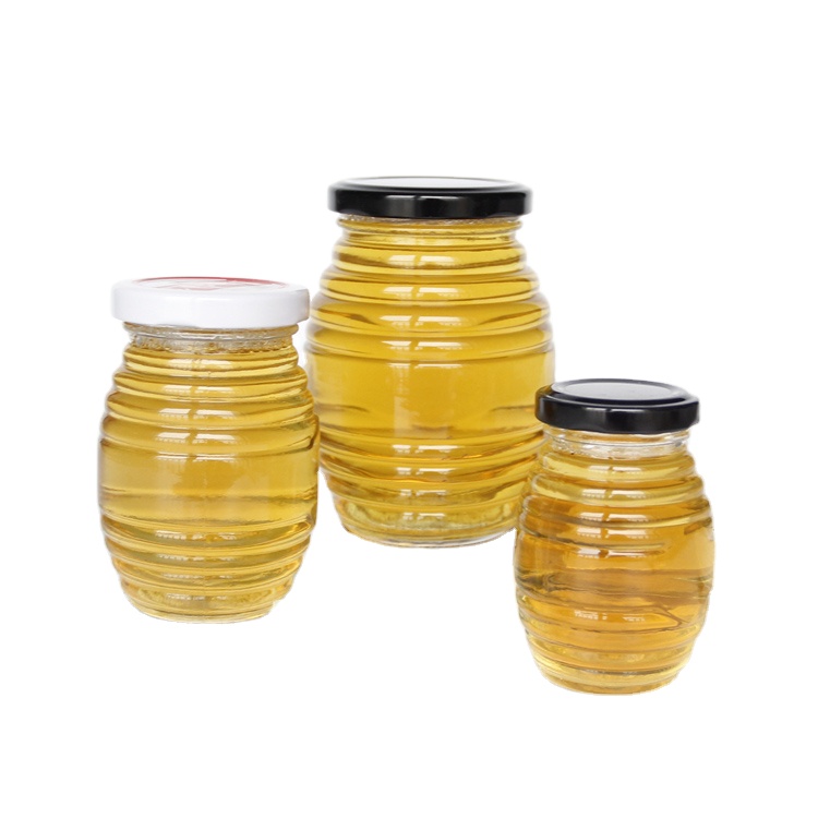 Wholesale customized high quality 8oz clear round cross strips glass jars with screw lid for food