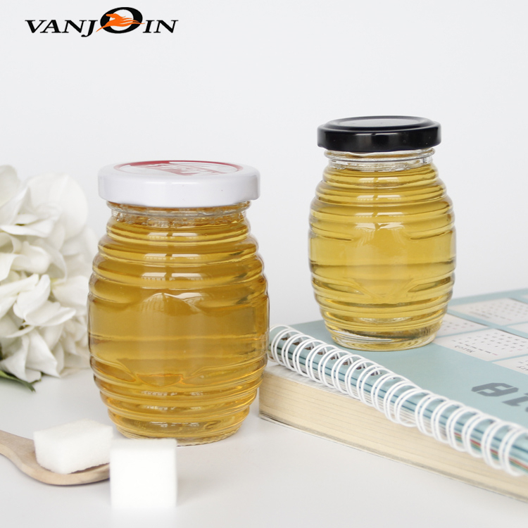 Wholesale customized high quality 8oz clear round cross strips glass jars with screw lid for food
