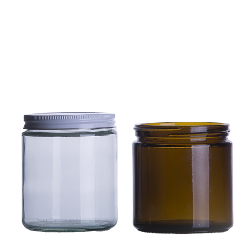 Wholesale customized high quality 8oz clear round straight sided glass jars with screw lid for food candy honey caviar jam