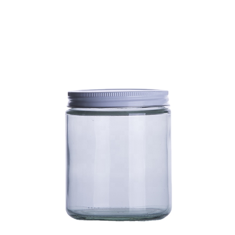 Wholesale customized high quality 8oz clear round straight sided glass jars with screw lid for food candy honey caviar jam
