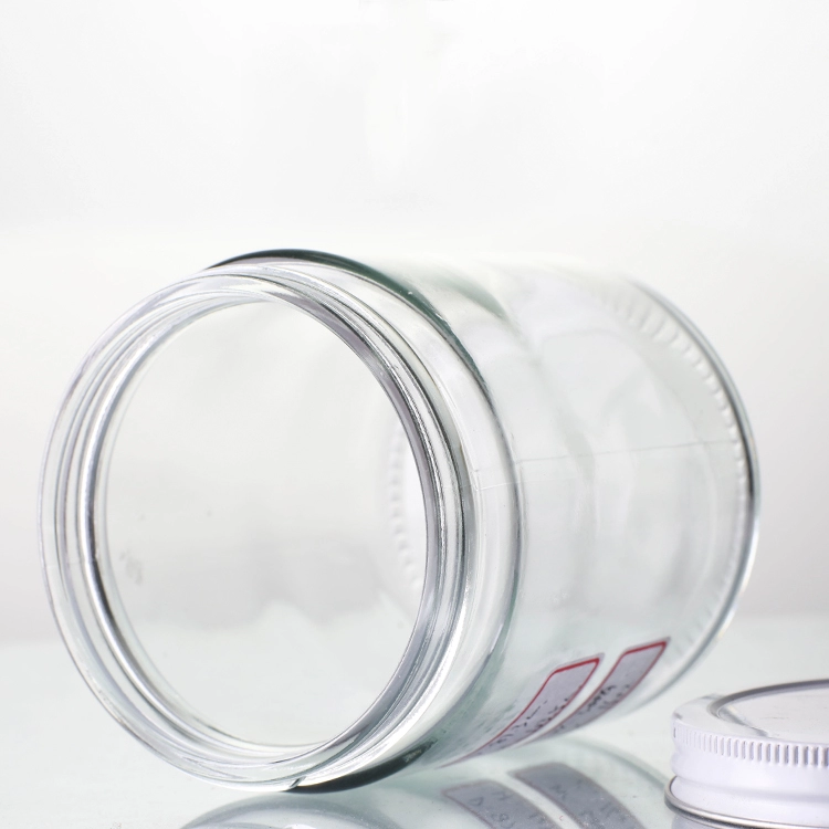 Wholesale customized high quality 8oz clear round straight sided glass jars with screw lid for food candy honey caviar jam