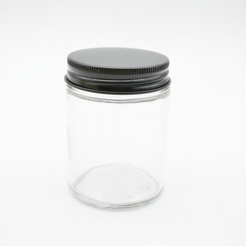 Wholesale customized high quality small round straight sided clear glass jars with aluminium screw lid