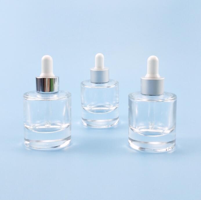 Wholesale customs logo 30ml thicken bottom glass dropper bottles with wide shoulder black cap in store with good price