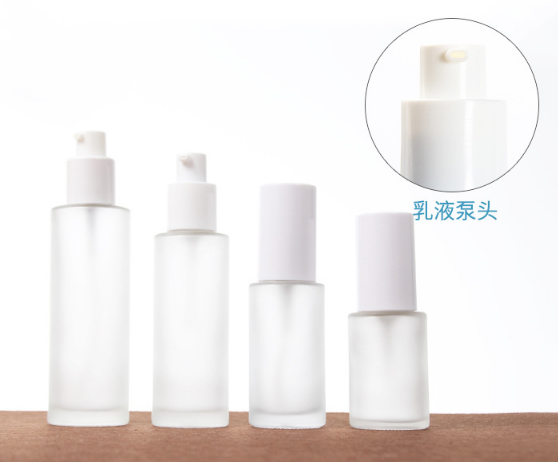 Wholesale cylinder Frost Glass Cream Cosmetic lotion Bottle spray glass bottle for Skincare with white cap