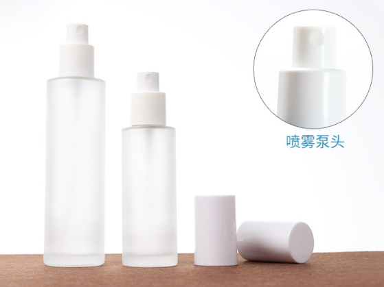 Wholesale cylinder Frost Glass Cream Cosmetic lotion Bottle spray glass bottle for Skincare with white cap