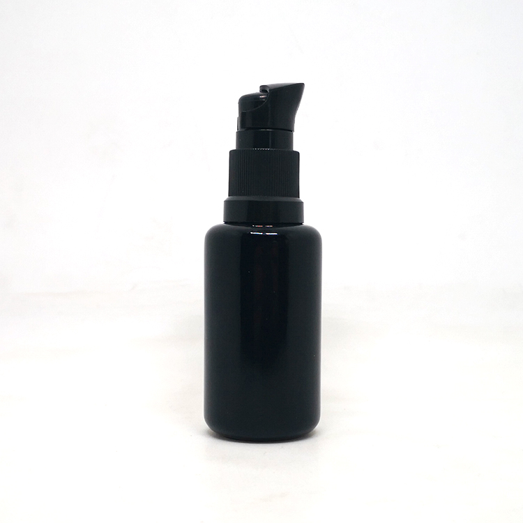 Wholesale dark violet glass uv bottle 30 ml with black metal lids