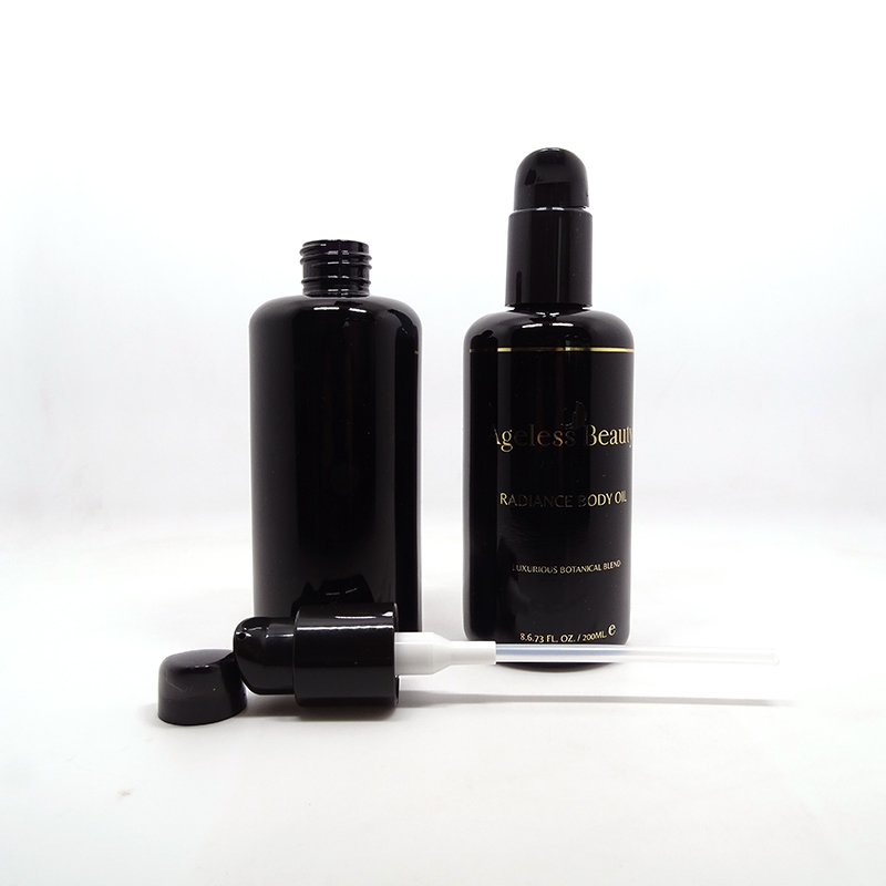 Wholesale dark violet uv black glass lotion serum pump bottles 100ml 200ml