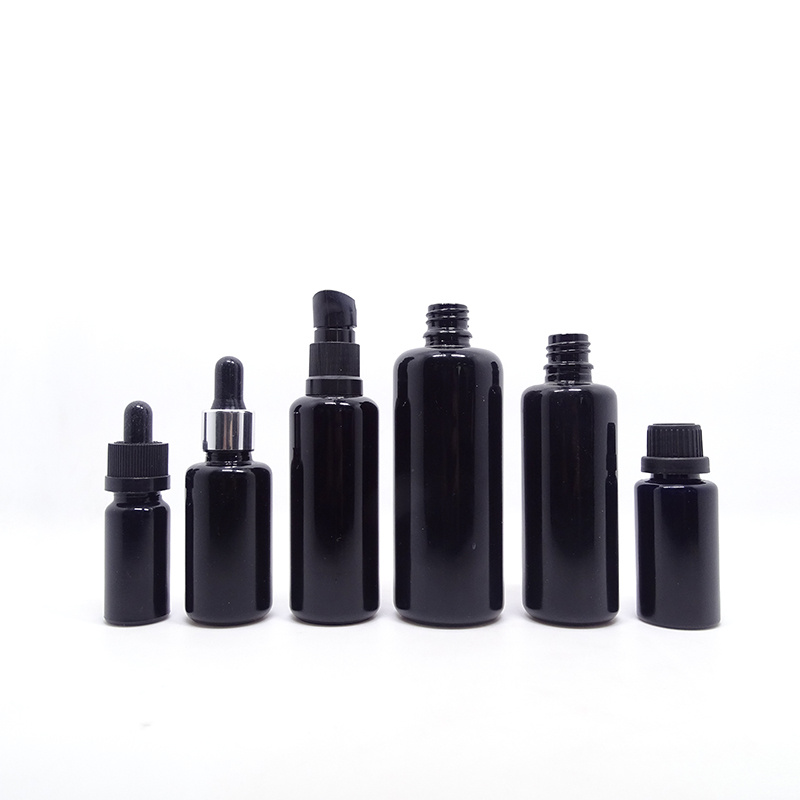 Wholesale dark violet uv black glass lotion serum pump bottles 100ml 200ml