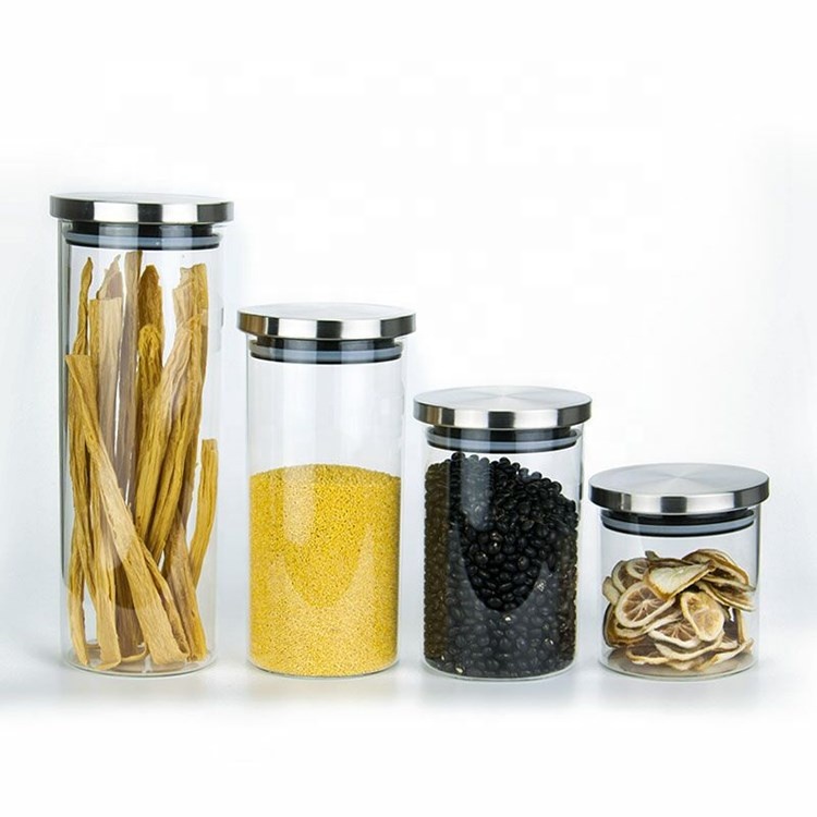 Wholesale diameter 85mm borosilicate glass jar with stainless steel lid