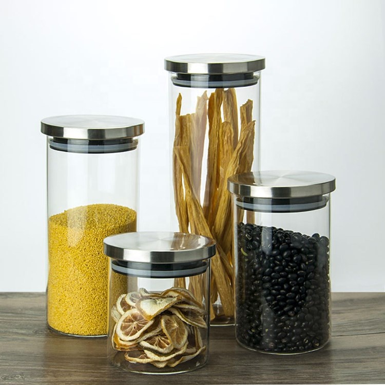 Wholesale diameter 85mm borosilicate glass jar with stainless steel lid