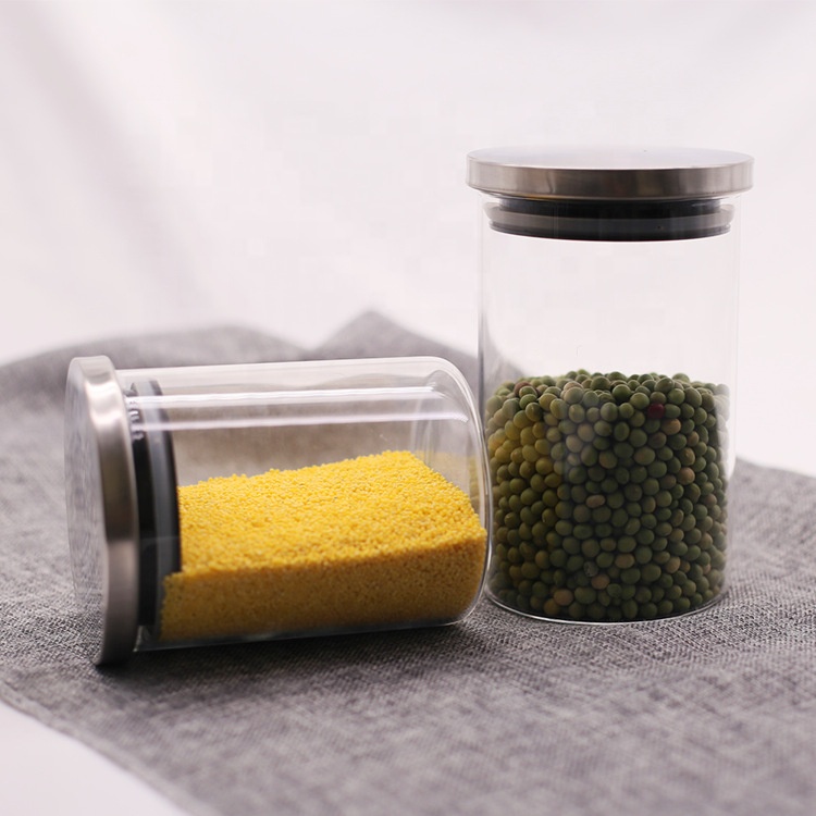Wholesale diameter 85mm borosilicate glass jar with stainless steel lid