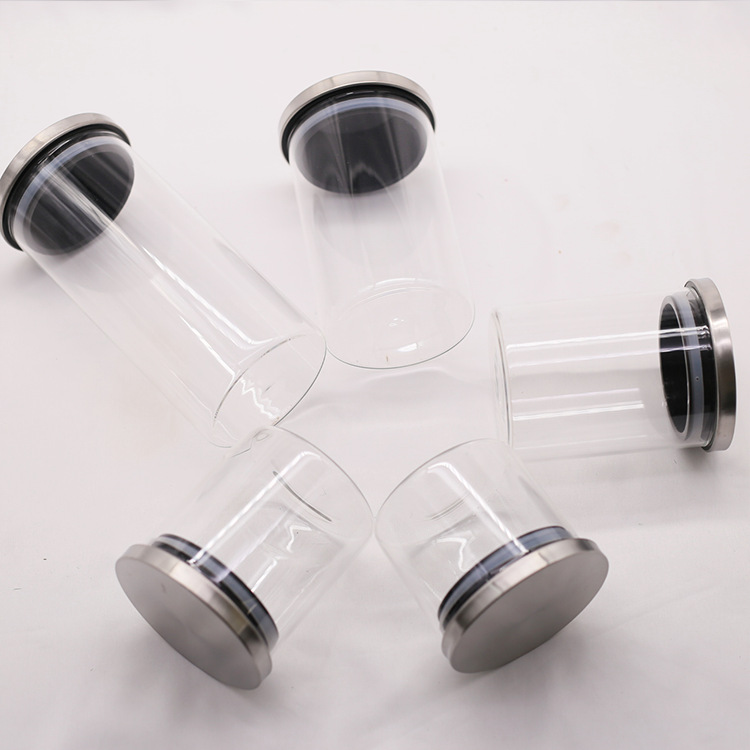 Wholesale diameter 85mm borosilicate glass jar with stainless steel lid
