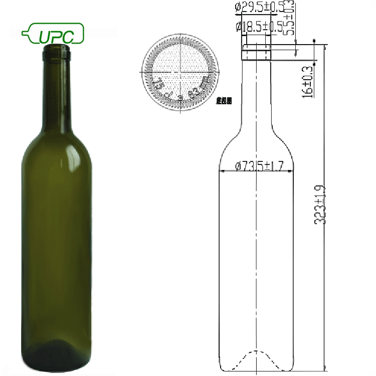 Wholesale different color green empty glass 750ml red wine bottles