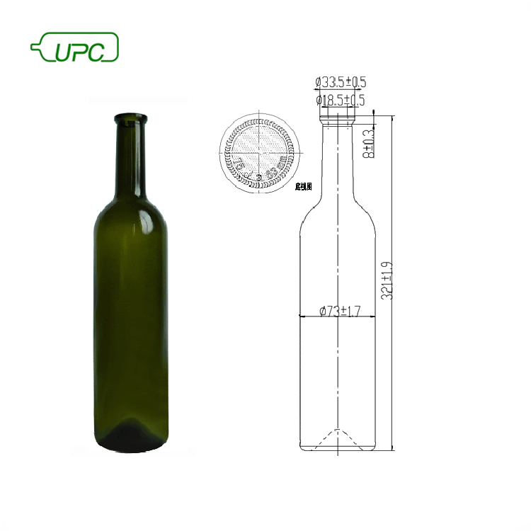 Wholesale different color green empty glass 750ml red wine bottles