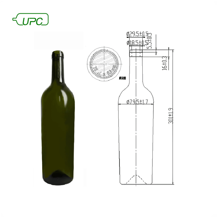 Wholesale different color green empty glass 750ml red wine bottles