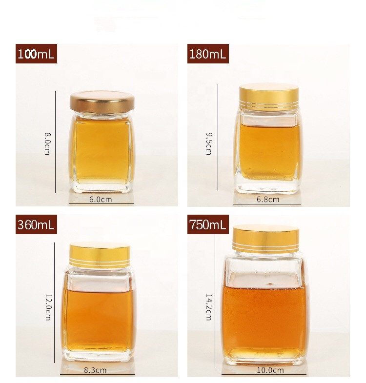 Wholesale different size square glass food jar for honey jam with metal lid