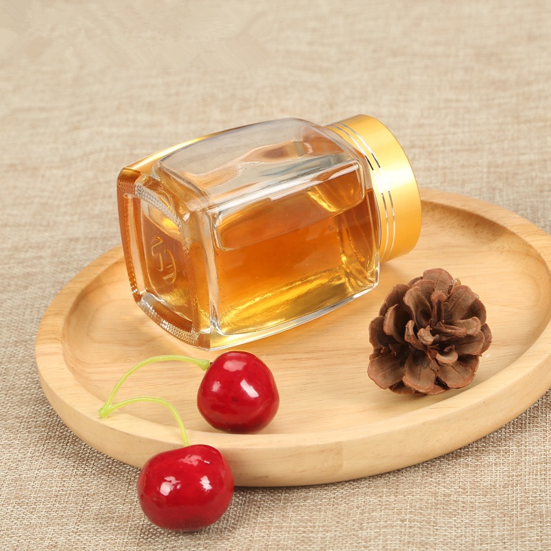 Wholesale different size square glass food jar for honey jam with metal lid