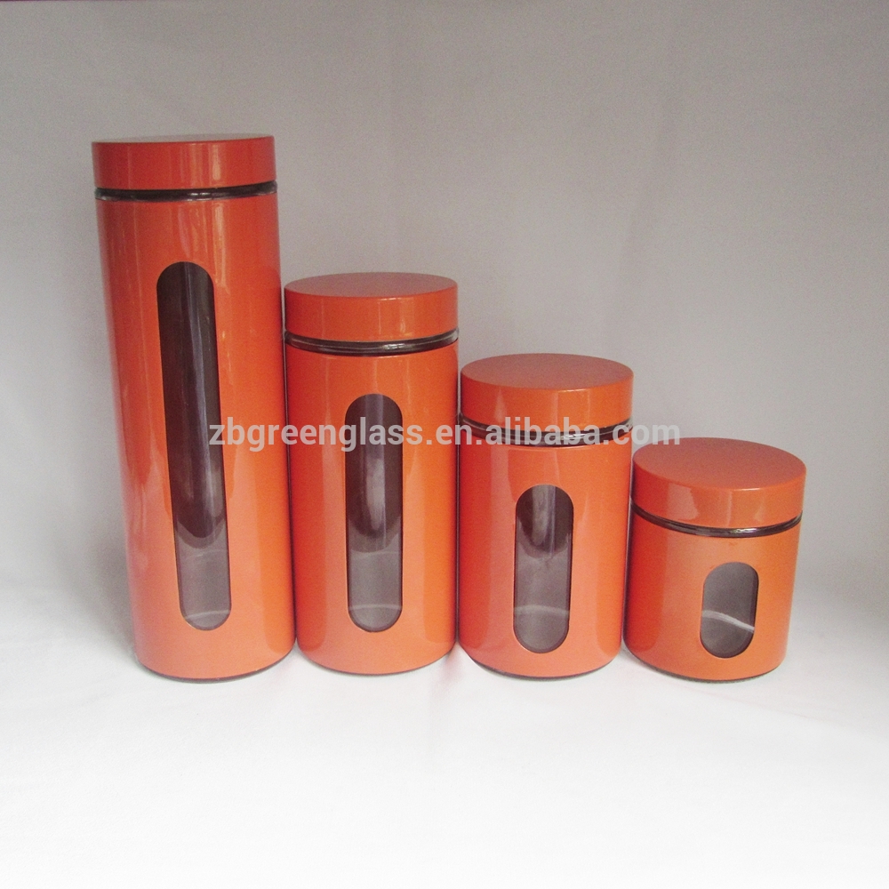 Wholesale different sizes glass storage jar with metal lids