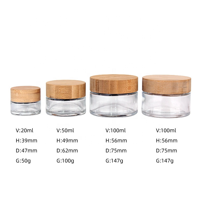 Wholesale eco friendly 20g 50g 100g cosmetic cream glass jar with bamboo lid