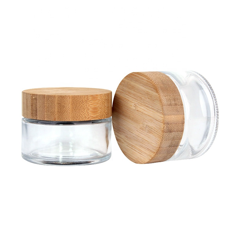 Wholesale eco friendly 20g 50g 100g cosmetic cream glass jar with bamboo lid