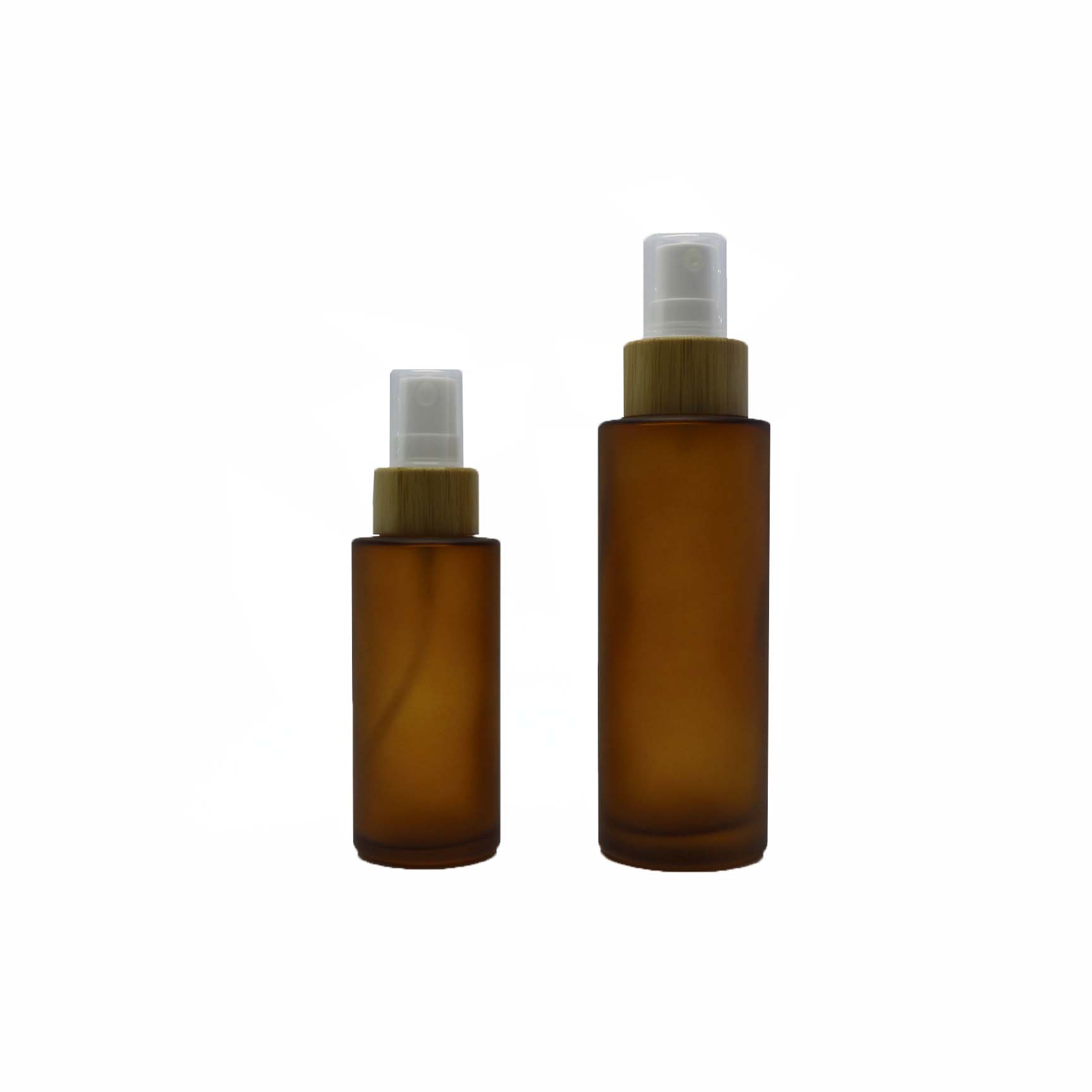 Wholesale eco friendly frosted amber glass bamboo spray bottle F-25Q